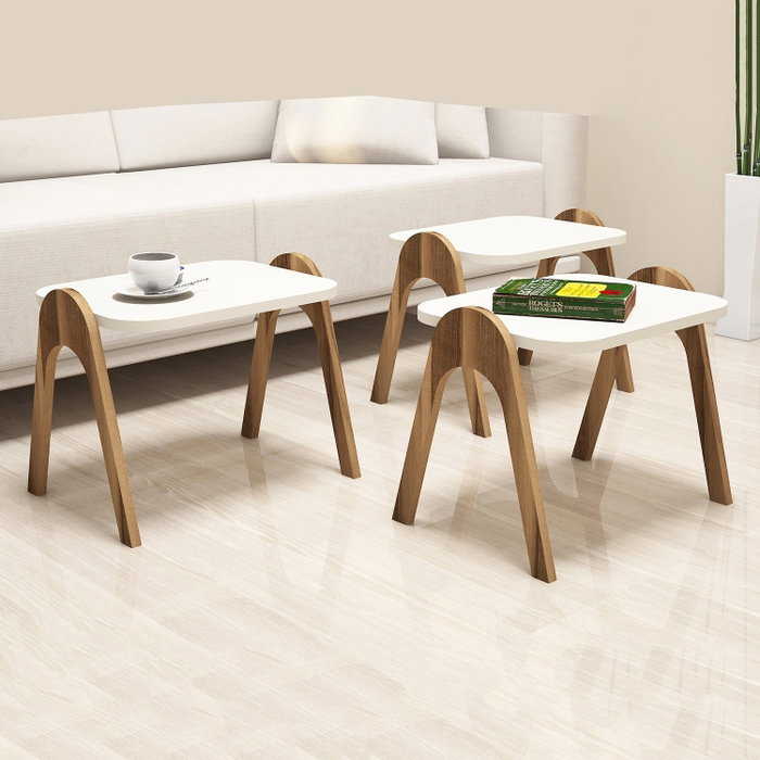 Hanah Home Paris Juego de Mesas Nido Nogal y Crema